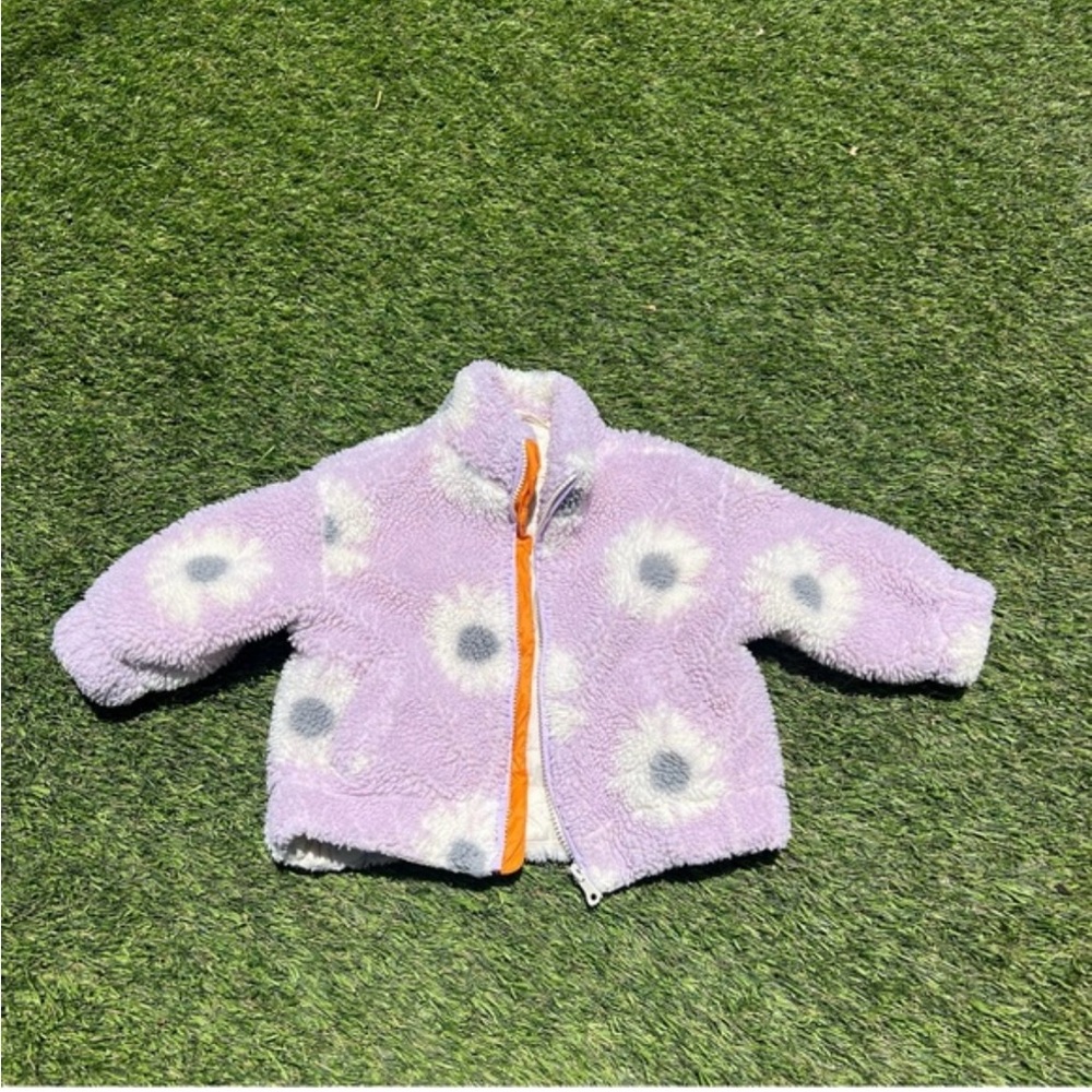 Floral Fleece Jacket - Purple and White